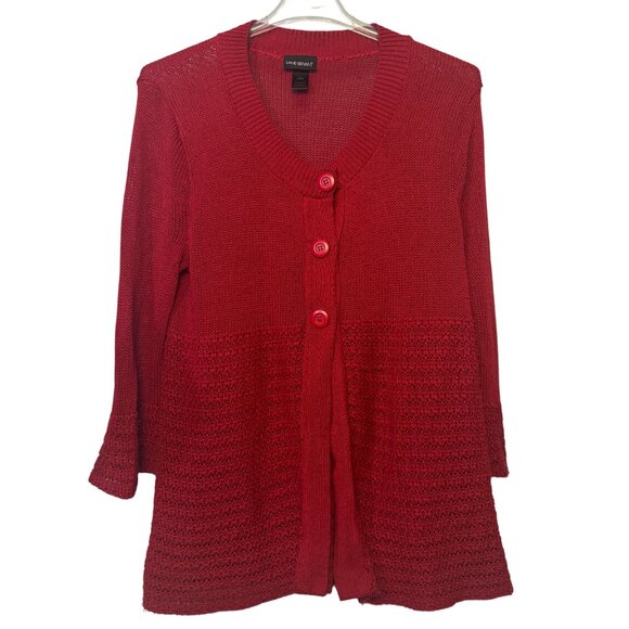 Lane Bryant Red Acrylic Knit Cardigan Sweater 22 24 Crochet Detail Button Front - Picture 1 of 7